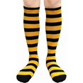 thumbnail image 1 of Halloween Costume Knee High Socks Cotton Blend Soft Stretchy Striped Plain Fall Socks, Medium, Black / Yellow, 1 Pair, 1 of 3