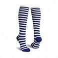 thumbnail image 1 of Halloween Costume Knee High Socks Cotton Blend Soft Stretchy Striped Plain Fall Socks, Medium, White / Blue, 1 Pair, 1 of 7