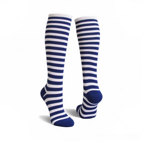 Halloween Costume Knee High Socks Cotton Blend Soft Stretchy Striped Plain Fall Socks, Medium, White / Blue, 1 Pair
