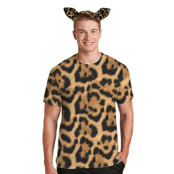Halloween Costume Leopard Pattern All Over Mens Costume T Shirt with Leopard Ears Headband