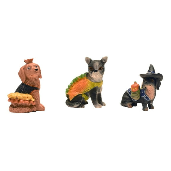 Halloween Costume Mini Trick Or Treat Dogs Fairy Garden Figurine Set Cute Fall Dollhouse Decor