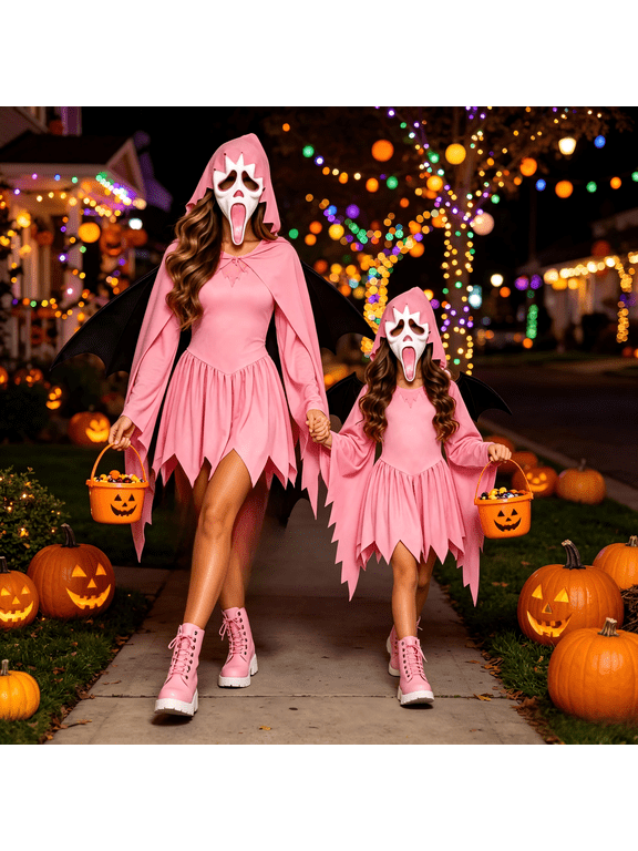 Halloween Costume - Pink Glitter Ghost Costume with Mask for Women, Cosplay Party Dress Up Bodysuit, Ghost Onesie Outfits for Halloween Nights, Size:S
