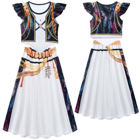 Halloween Costume Pop Star Stage Outfit Black Gold Crop Top and Long Skirt 2-Piece Outfit,Pop Idol Dress Up Set for Halloween,Cosplay and Theme Parties,Size 110