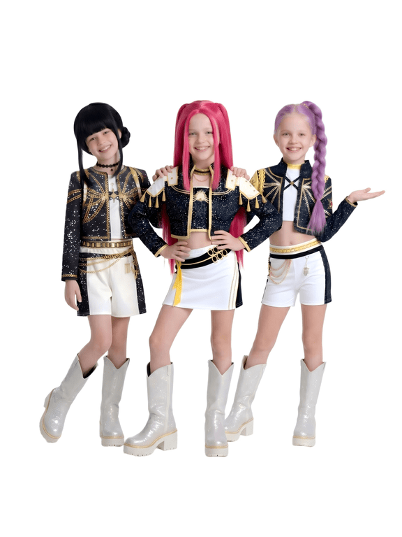 Halloween Costume Pop Star Stage Outfit Pop Idol Jacket Top and Shorts 3-Piece Set