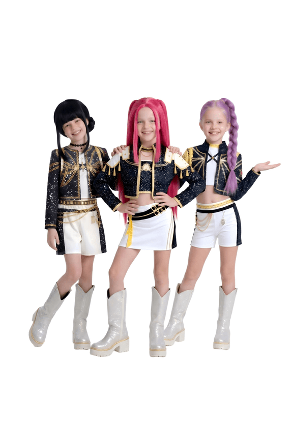 Halloween Costume Pop Star Stage Outfit K-Pop Idol Jacket Top and Shorts 3-Piece Set