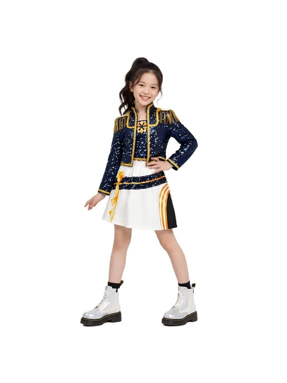 Halloween Costume Pop Star Stage Outfit Pop Idol Printed Jacket Top Skirt 3-Piece Set