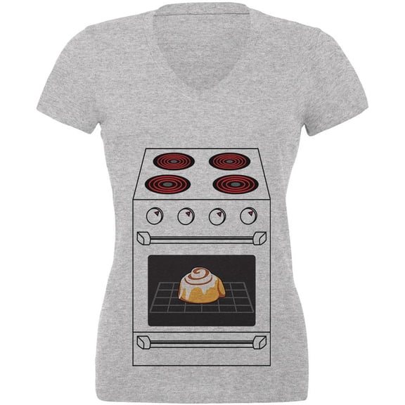 Halloween Costume Pregnant Bun in the Oven Juniors V-Neck T Shirt Heather 2XL