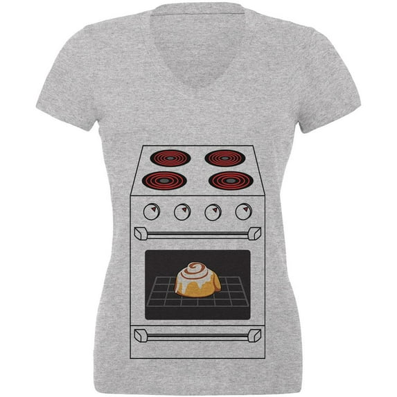 Halloween Costume Pregnant Bun in the Oven Juniors V-Neck T Shirt Heather X-LG