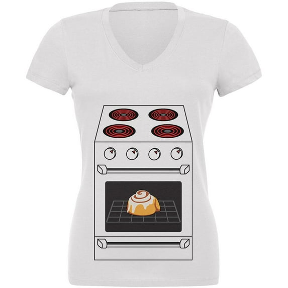 Halloween Costume Pregnant Bun in the Oven Juniors V-Neck T Shirt White X-LG