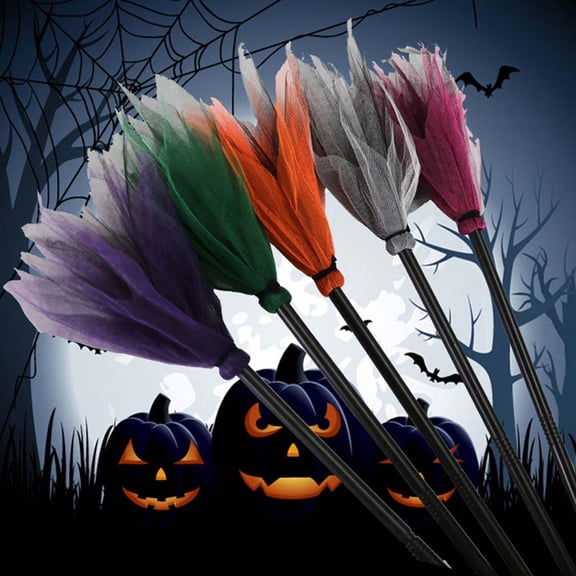 Halloween Costume Prop, 35in Grey Witch Flying Broomstick, Masquerade Broom Accessory, Party Tool for Halloween Cosplay Activity, Stage Dance Performance, Holiday Party Scene Layout