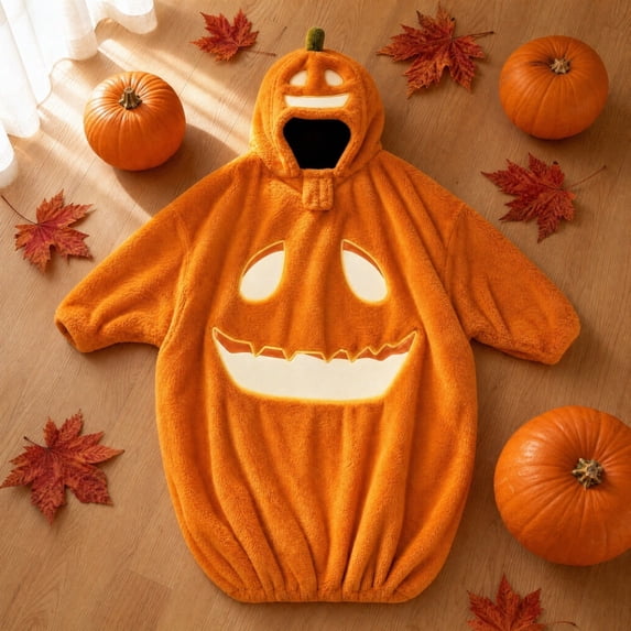 Halloween Costume Pumpkin Pajamas Sleepwear for Women Men, Soft Flannel Hooded Outfit With Luminous Print for Party Home Lounge, Funny Animal Costume for Lounging