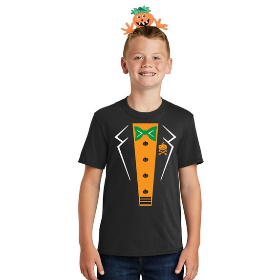 Halloween Costume Pumpkin Tuxedo Big Kid Costume T Shirt with Jack-O-Lantern Headband