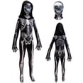thumbnail image 1 of Halloween Skeleton Costume for Kids Black and White Scary Skeleton Jumpsuit Onesie Dress up with Hood and Mask 4-5Years(120), 1 of 7