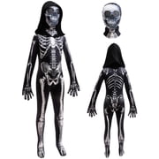 Halloween Skeleton Costume for Kids Black and White Scary Skeleton Jumpsuit Onesie Dress up with Hood and Mask 4-5Years(120)