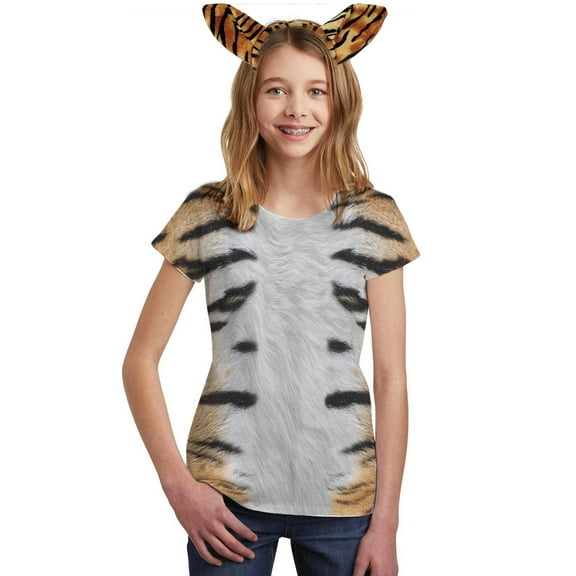 Halloween Costume Tiger All Over Big Kid Costume T Shirt with Tiger Ears Headband