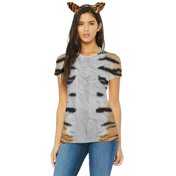 Halloween Costume Tiger All Over Womens Costume T Shirt with Tiger Ears Headband