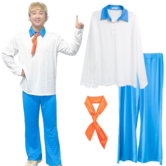Halloween Costume for Men Shirt and Pants Set with Orange Scarf Cosplay.