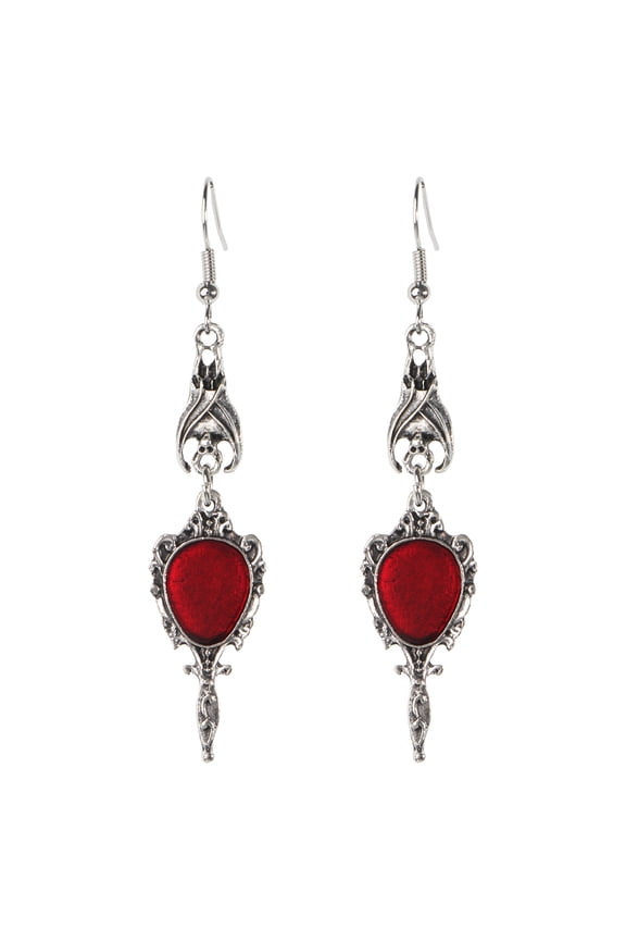 Halloween Costumes Aceessories Dark Goth Vintage Bat Red for Rhinestone Teardrop Bead Piercing Dangle Earrings for Women