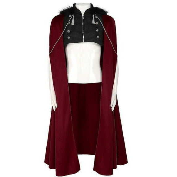 Halloween Cloak with Shoulder Pads Beaded Chain Hooded Cape Performance Outfit for Festivals, One Size