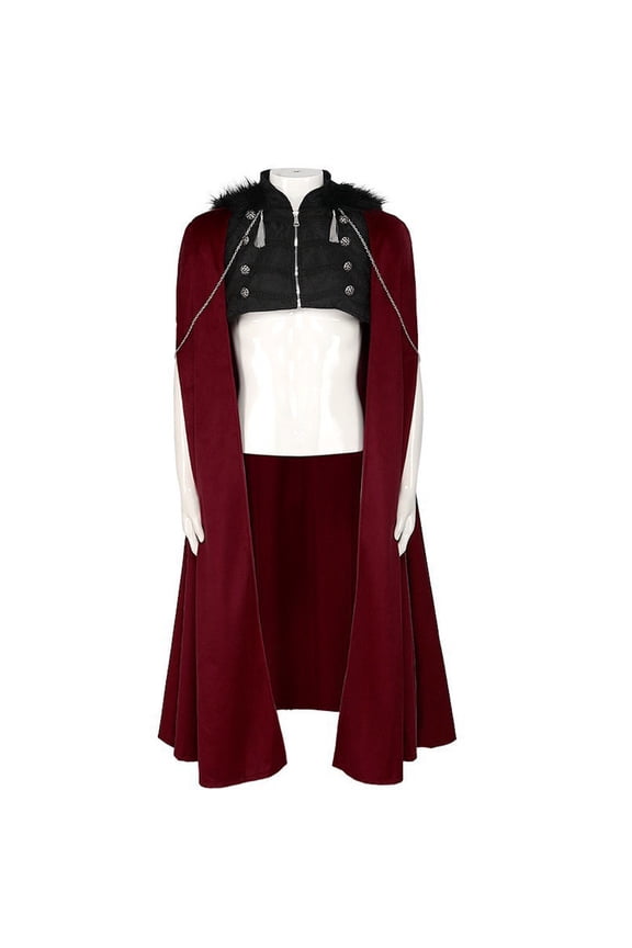 Halloween Cloak with Shoulder Pads Beaded Chain Hooded Cape Performance Outfit for Festivals, One Size