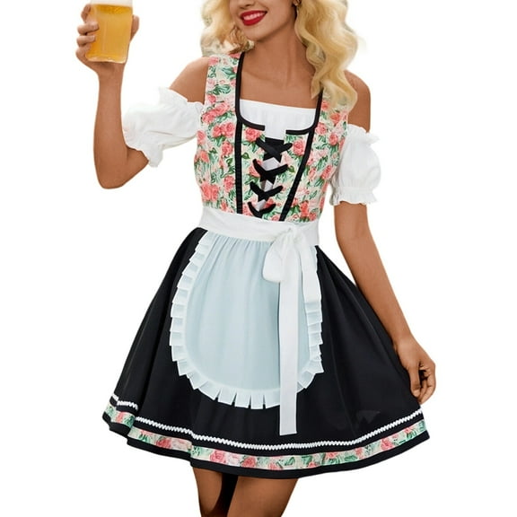 Halloween Elegant Women's Oktoberfest Dirndl Dress Bavarian Festival German Waitress Outfit, XL