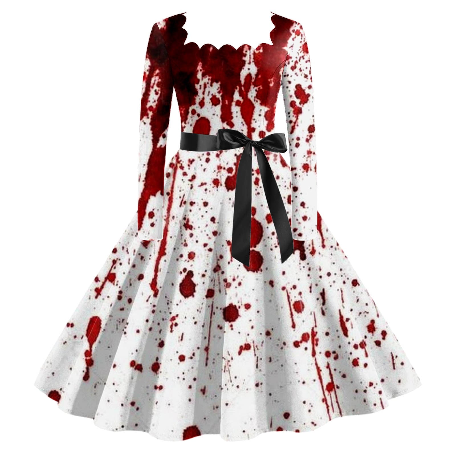 Halloween Costumes For Women Bloody Maxi Flared Dress Long Sleeve Tunic