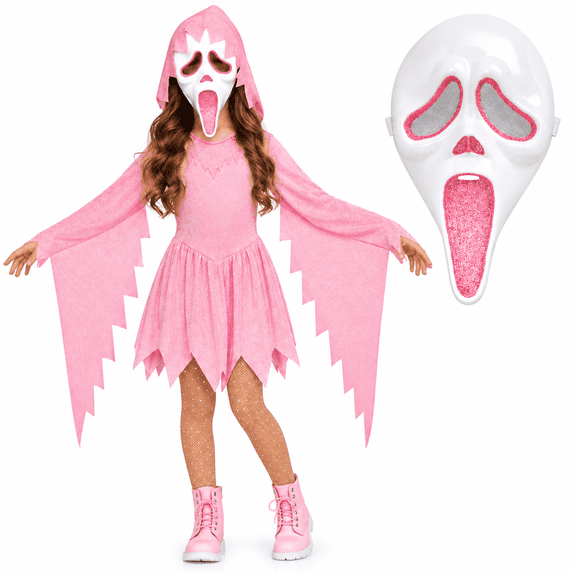 Halloween Costumes for Girls, Pink Ghost Costume with Hooded Dress and