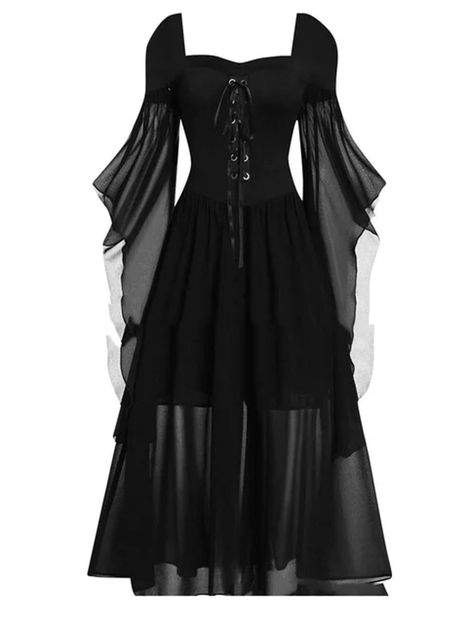 Halloween Costumes Gothic Off Shoulder Laceup Mesh Sheer Aline Long