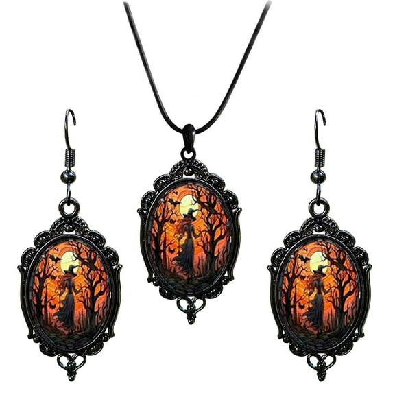 Halloween Costumes Jewelry for Women Black Necklace & Earrings Gothic Jewelry Accessories, Witch Choker Necklace Costume For Pary