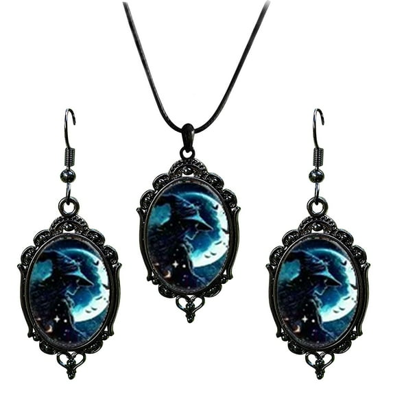 Halloween Costumes Jewelry for Women Black Necklace & Earrings Gothic Jewelry Accessories, Witch Choker Necklace Costume For Pary