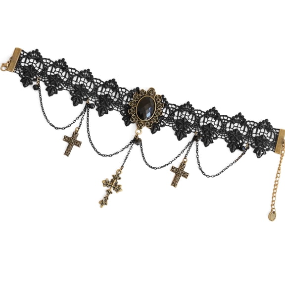 Halloween Costumes Jewelry for Women - Steampunk Black Lace Choker Necklace Jewelry Accessories, Vampire Choker Necklace Costume