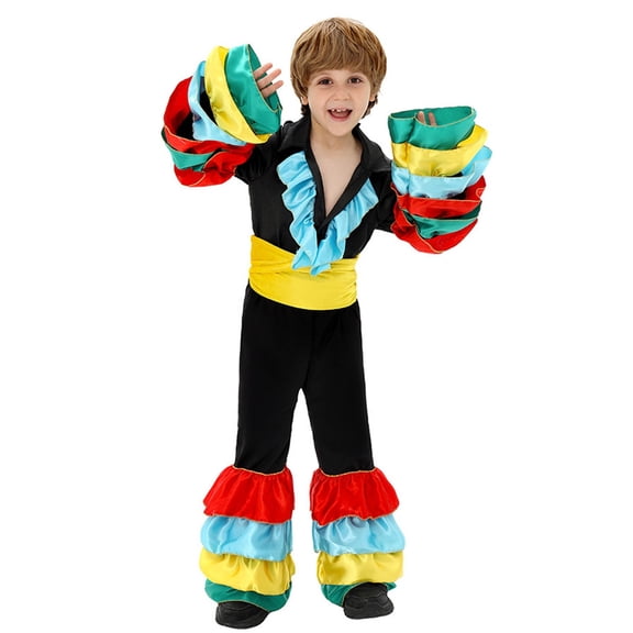 Halloween Kids Carnival Halloween Party Dress Outfit for Stage Performance Layer Ruffle Design Elegant Court Style Year Round Wear, S, Multicolour