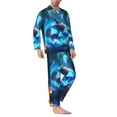 thumbnail image 1 of Halloween Costumes Mens Pajamas Set, Halloween Blue Flame Pumpkin Ghost Halloween Pajamas Button Down Long Sleeve Loungewear Halloween Sleepwear Pjs sets for Men, 1 of 7