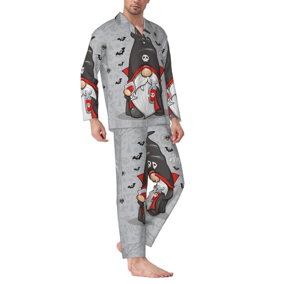 Halloween Costumes Mens Pajamas Set, Halloween Happy Old Man C Halloween Pajamas Button Down Long Sleeve Loungewear Halloween Sleepwear Pjs sets for Men