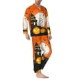 thumbnail image 1 of Halloween Costumes Mens Pajamas Set, Halloween Orange Night Scene Halloween Pajamas Button Down Long Sleeve Loungewear Halloween Sleepwear Pjs sets for Men, 1 of 7