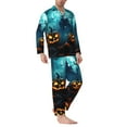 thumbnail image 1 of Halloween Costumes Mens Pajamas Set, Halloween Pumpkin Castle Halloween Pajamas Button Down Long Sleeve Loungewear Halloween Sleepwear Pjs sets for Men, 1 of 7