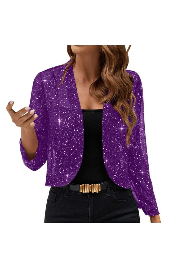 Halloween Costumes Sequin Blazer Jacket for Women's Fall Winter Sparkly Open Front Cardigan