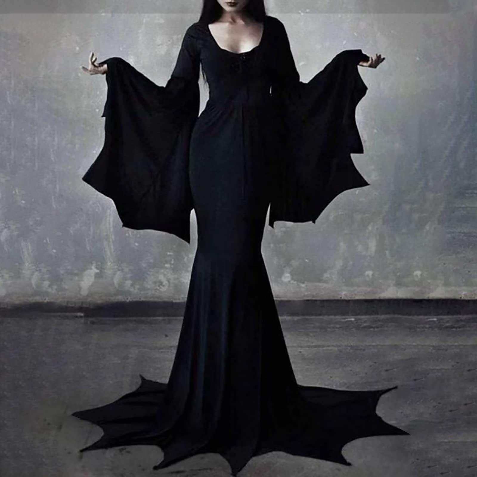Halloween Costumes Vintage Gothic Dress Halloween Costumes Women Gothic Dark Wind Irregular Batwing Sleeve Solid Scoop Neck Evil Party Long Dress Vampire Costumes Black S Walmart