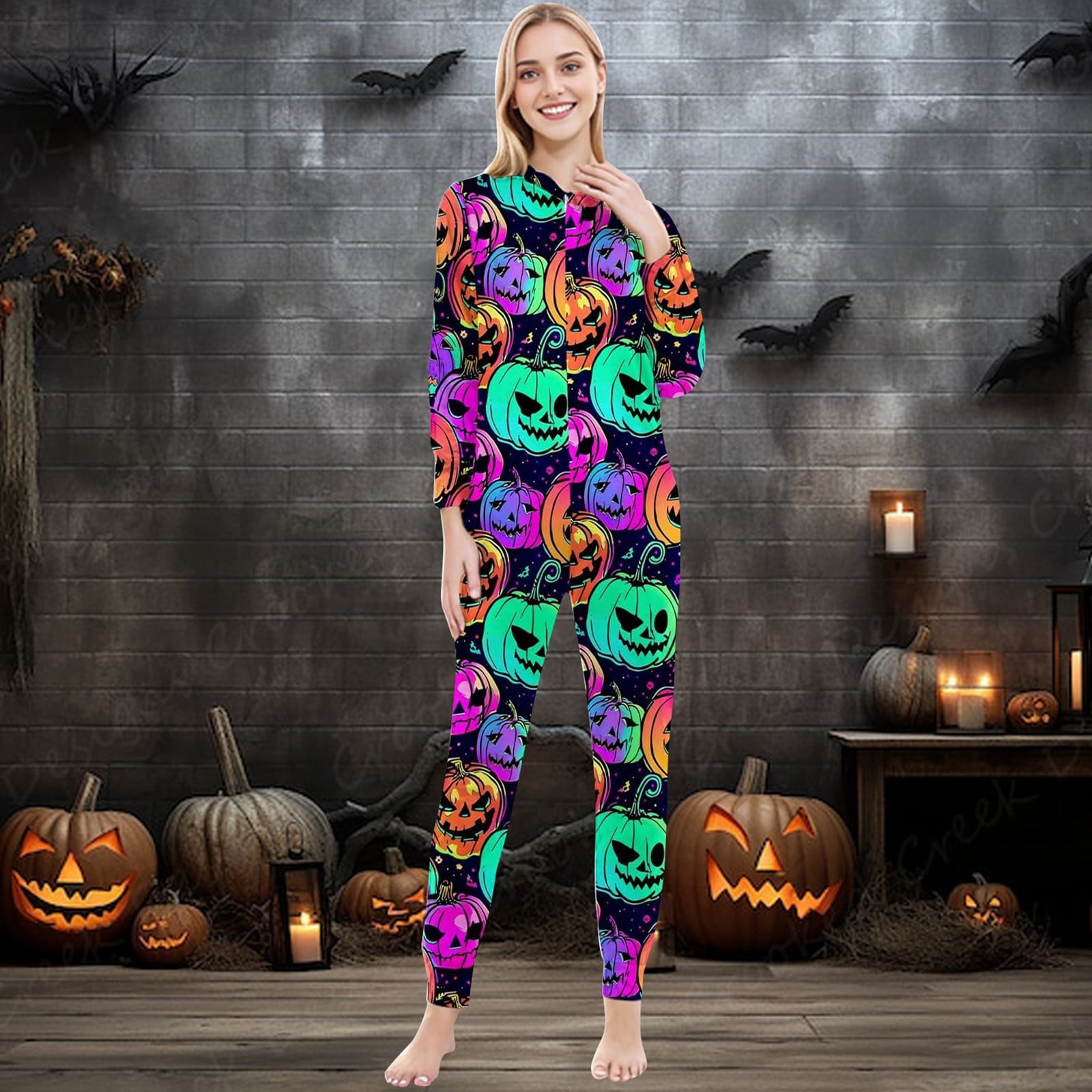 Halloween Costumes Winter 2024 Rainbow Pumpkin Print Family 4 Piece Set