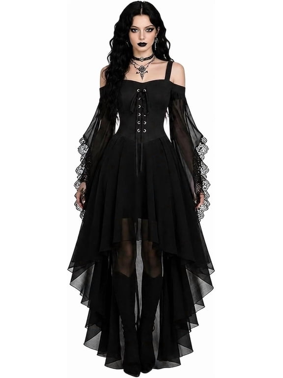 Halloween Costumes - Witch Costume Women Halloween Dresses 2026, Adult Medieval Vampire Butterfly Sleeve Gothic Outfits for Halloween Cosplay Party, Black, Size:L