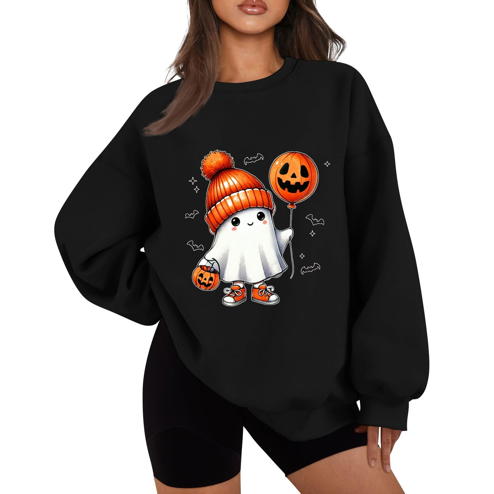 Halloween Costumes Woman 2024 Cute Ghost Graphic Pullover Sweaters Long