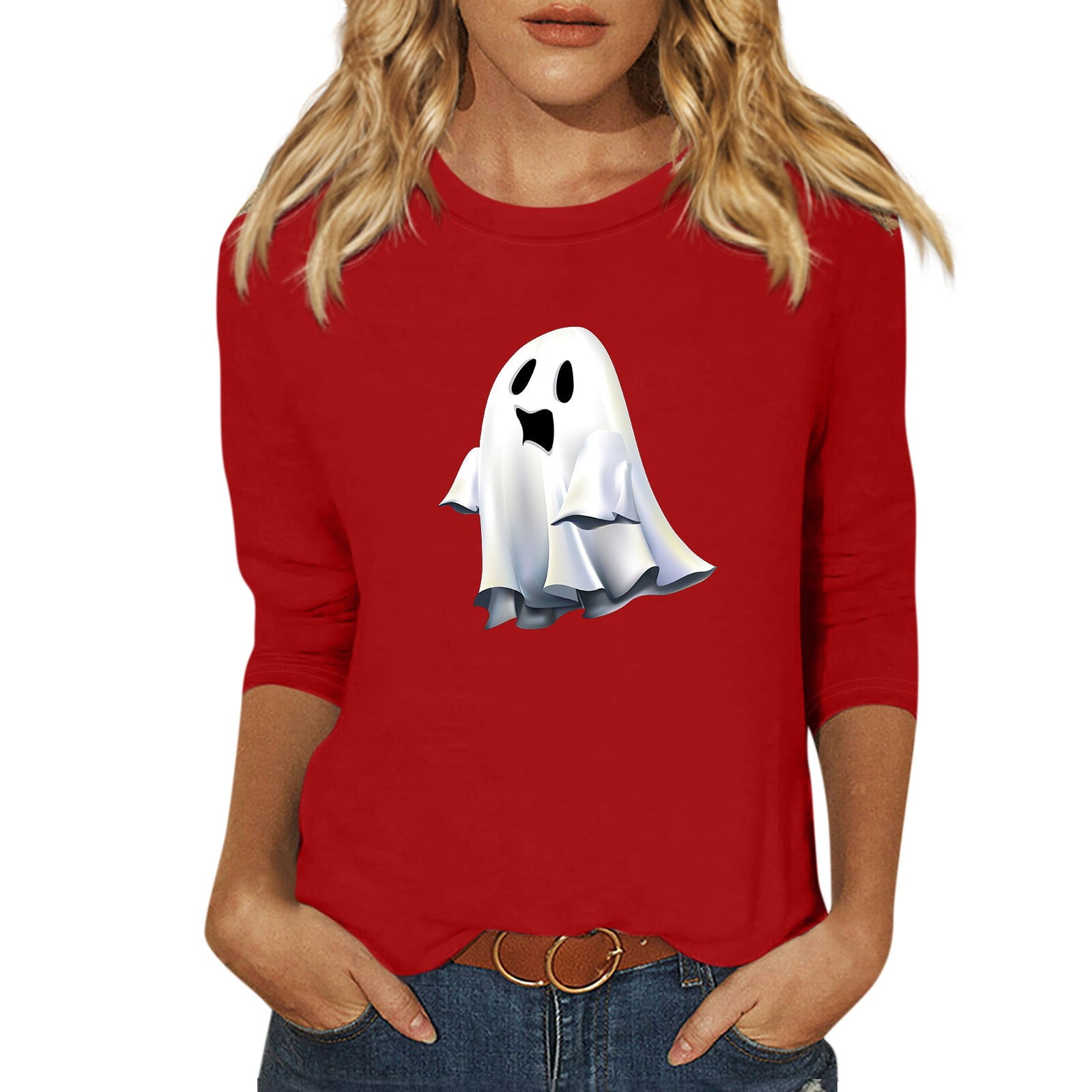 Halloween Costumes Woman 2024 Cute Ghost Graphic TShirts 3/4 Length