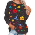 Halloween Costumes Woman 2024 Pumpkin Bats Print Oversized Pullover