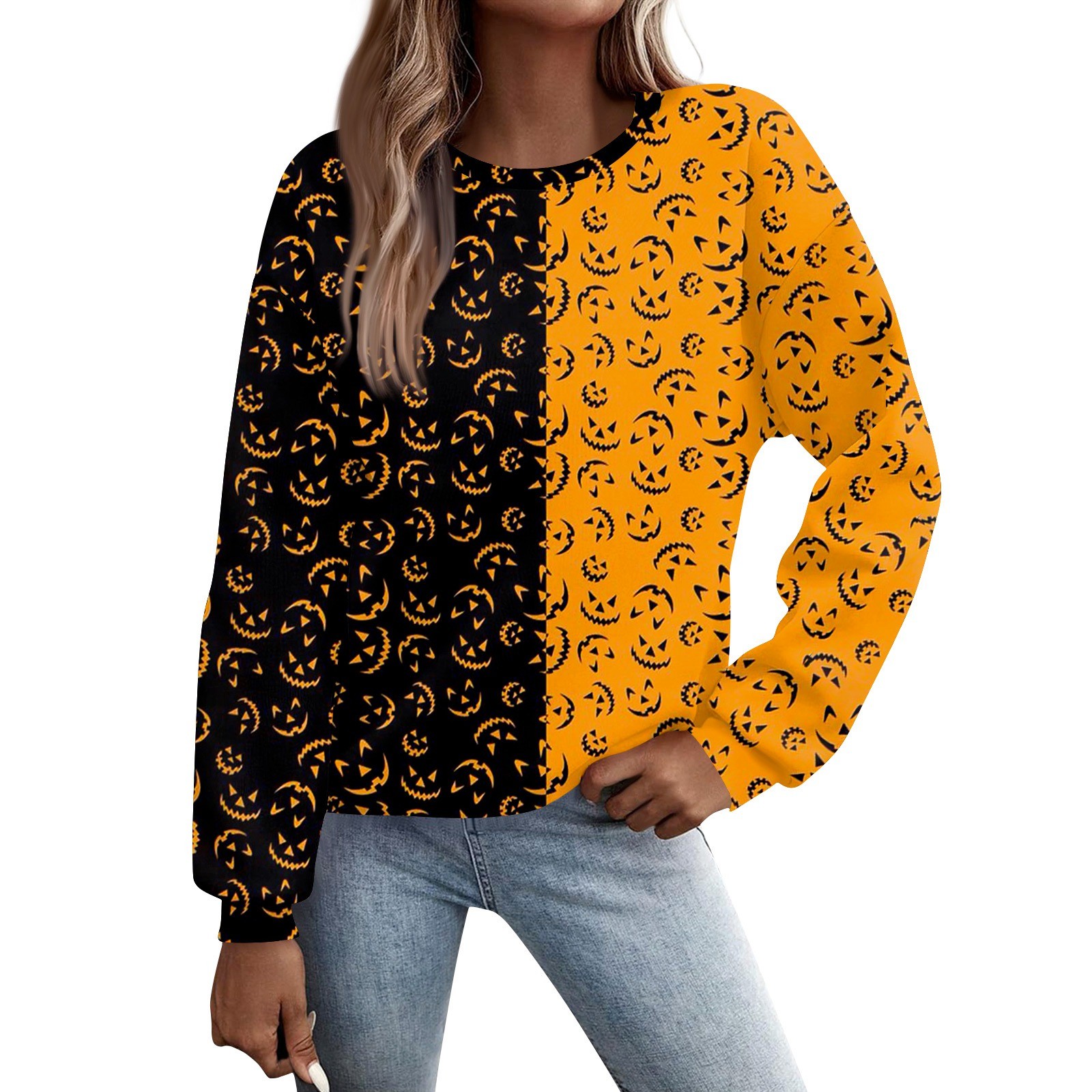 Halloween Costumes Woman 2024 Pumpkin Bats Print Pullover Tops Long