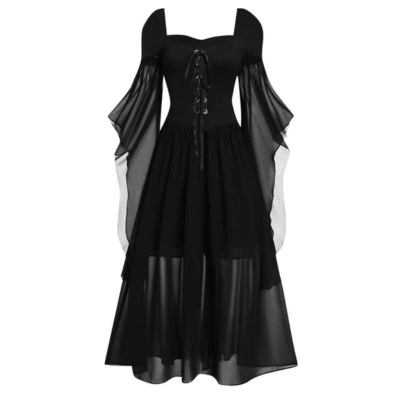Halloween Costumes Woman 2026 Renaissance Dress Goth Lace Off-should Halloween Costume | Trumpet Sleeve Victorian Patchwork Medieval Steampunk Outfit, 03#Black 3XL
