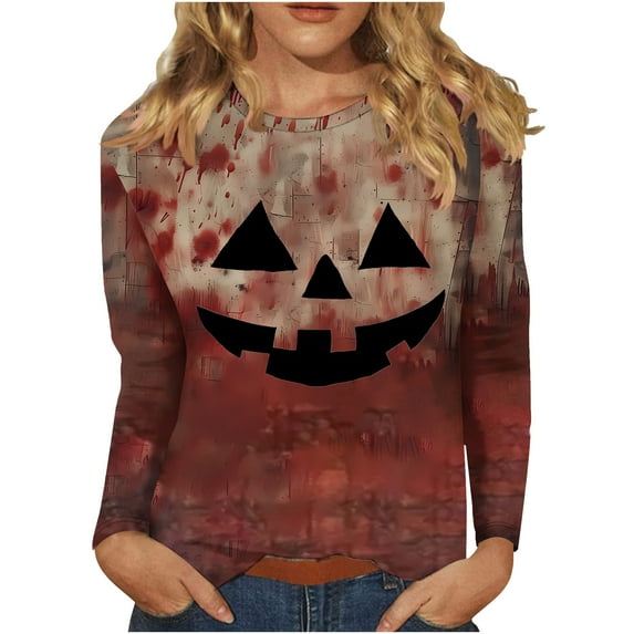 Halloween Costumes for Women Clearance Sweatshirts Loose Fit Womens Casual Tops Crew Neck Sweatshirt Womens Long Sleeve Shirts Casual 2024 Women's Fashion Tees Round Neck T Shirt Retro Print Shirt
