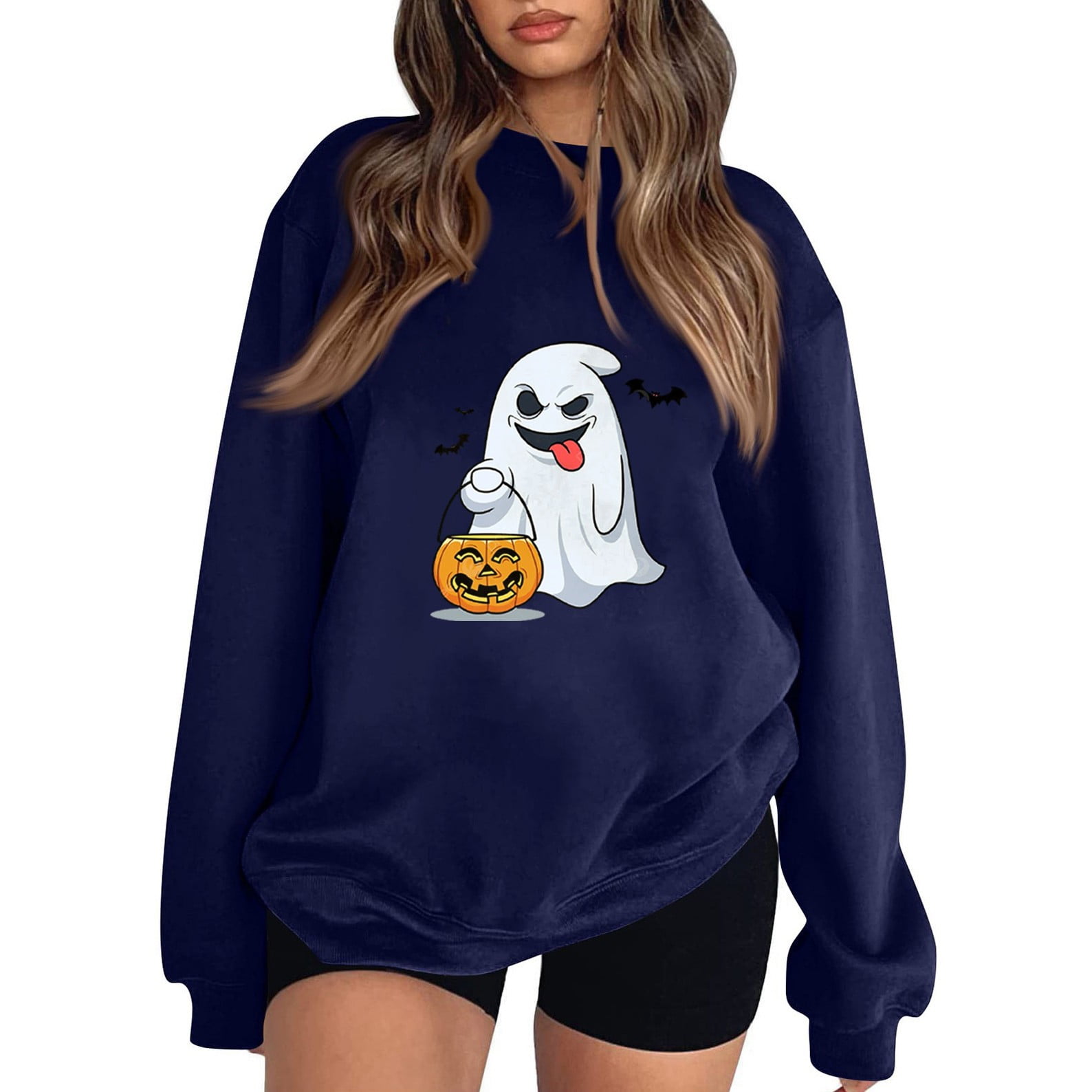 Halloween Costumes for Women Cute Ghost Graphic Pullover Sweaters Long