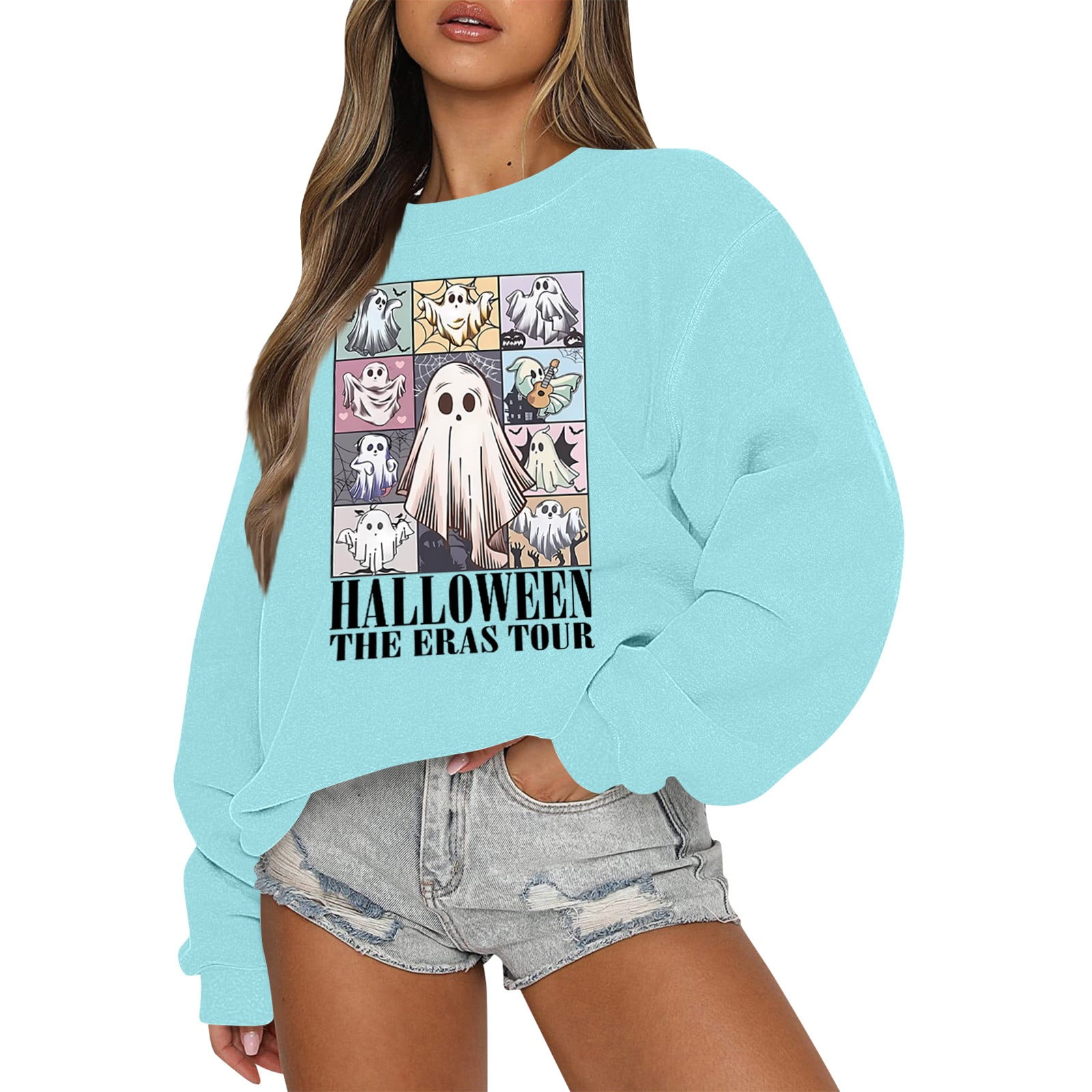 Halloween Costumes for Women Cute Ghost Graphic Pullover Sweaters Long