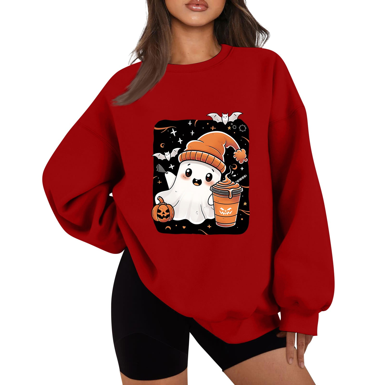 Halloween Costumes for Women Cute Ghost Graphic Pullover Sweaters Long