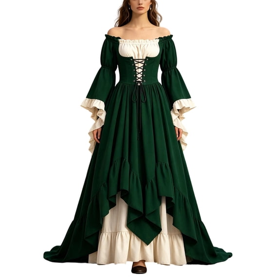 Halloween Costumes Women Elegant Sexy Fancy Plus Size Dress Puff Sleeve Retro Gothic Dress Ladies Off the Shoulder Long Sleeve Renaissance Medieval Evening Party Outs